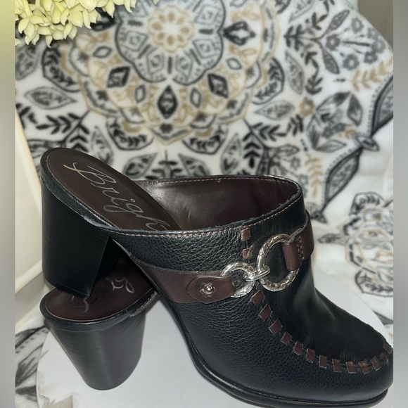 New Brighton Shoes Womens Sz9M Gemini Mules Blk/Brown Leather Block Heel SlipOns - Picture 8 of 16
